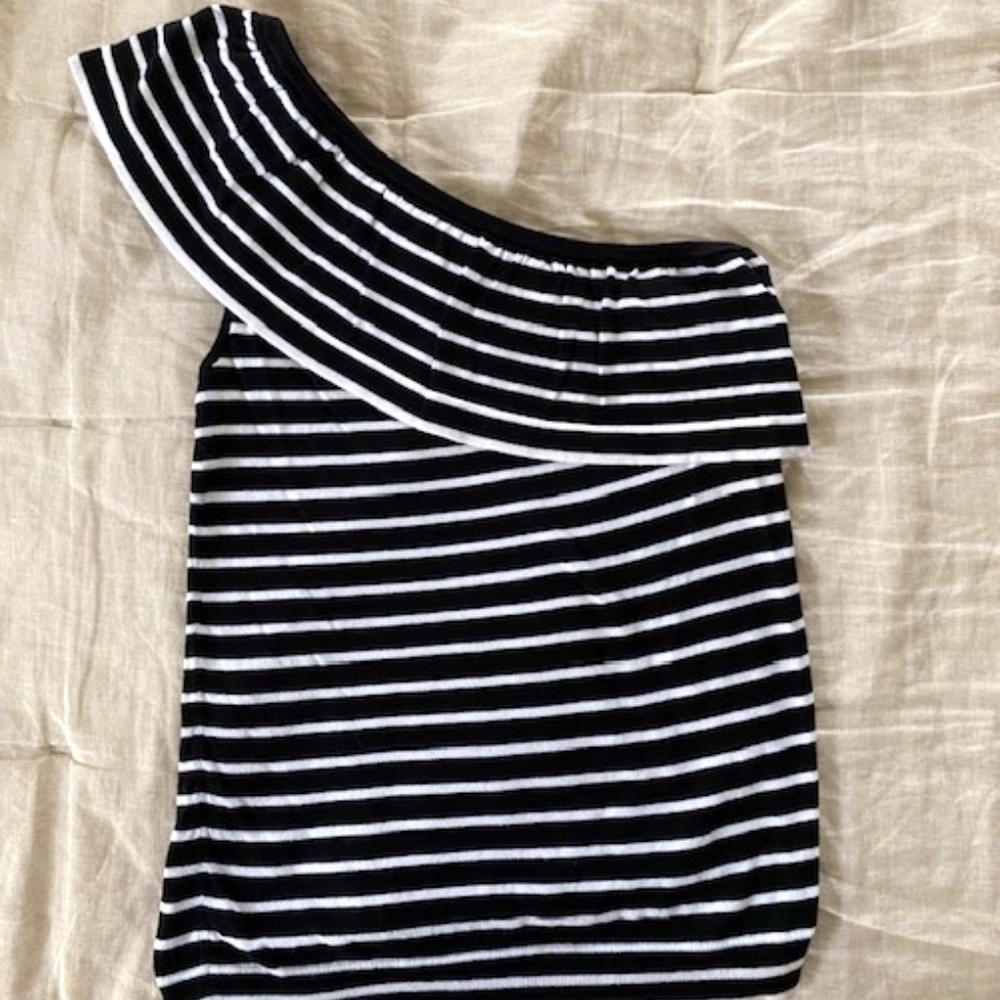 J. Crew black and white striped shoulder top - Size Small
